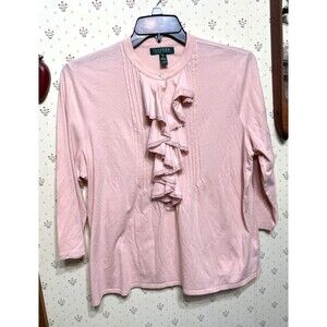 Lauren Ralph Lauren Shirt Womens XL Pink Peach Ruffle Victorian Cottagecore